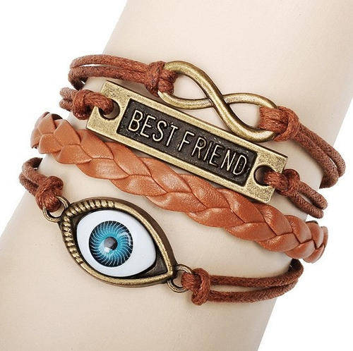Hot Seller !!! -- Fashion Vintage Rectangle Best Friend & Big Leather Infinity Multilayer Bracelets