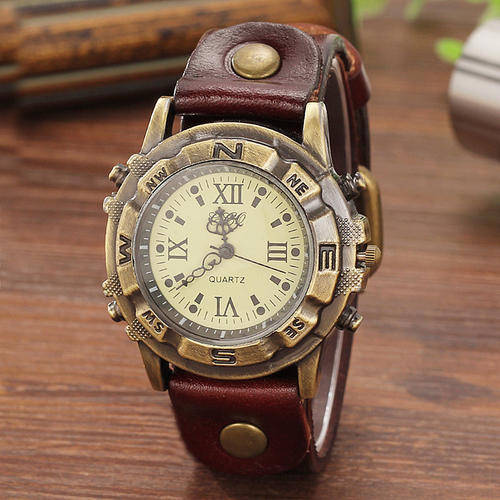 Hot!! Fashion Pure Leather Punk Retro Men`s Quartz Wrist Watch !!