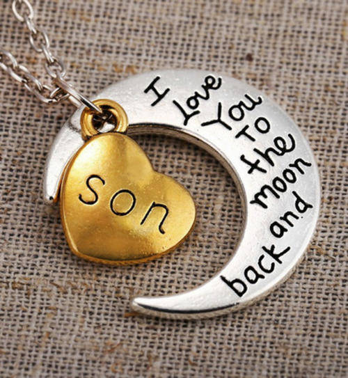 Family Love Jewelry Son Moon&Heart Charms Necklace HMN007