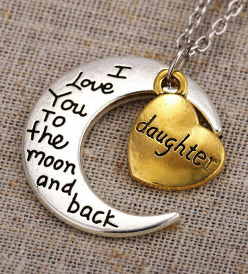 Family Love Jewelry Daughter Moon&Heart Charms Necklace HMN008