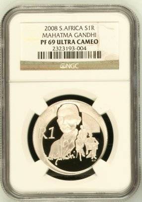 2008 GANDHI SILVER R1 GRADED BY NGC - PF69