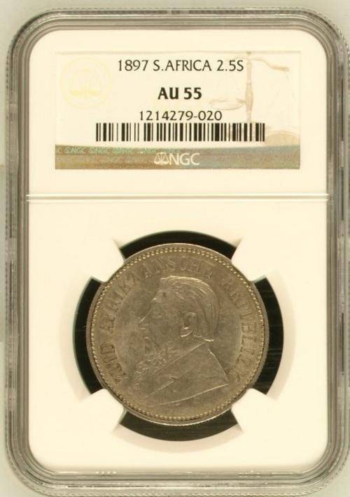 1897 ZAR 2.5 SHILLINGS NGC AU 55