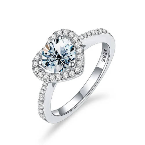 D color moissanite heart shape halo ring 925 sterling silver 18K rose gold Platted 2 carat