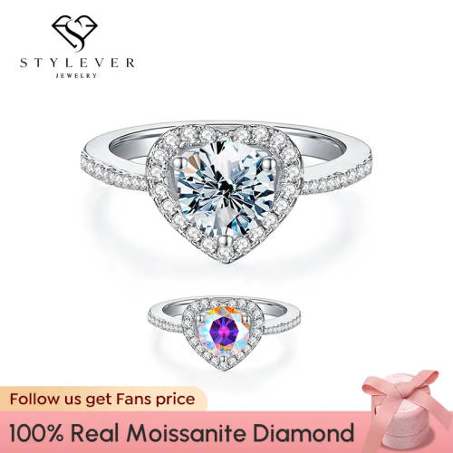 D color moissanite heart shape halo ring 925 sterling silver 18K rose gold Platted 2 carat