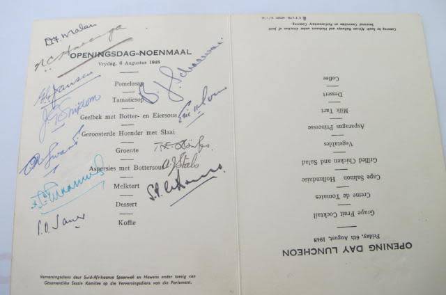 SOUTH AFRICA - 1948 OPENING DAY LUNCHEON OF THE NATIONAL PARTY GOVERNMENT WITH SIGNATURES