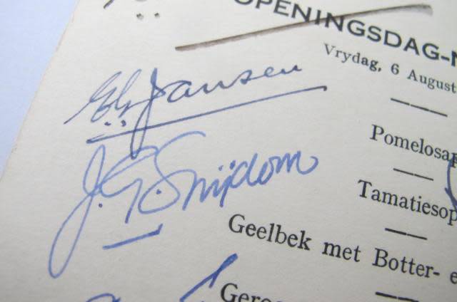 SOUTH AFRICA - 1948 OPENING DAY LUNCHEON OF THE NATIONAL PARTY GOVERNMENT WITH SIGNATURES