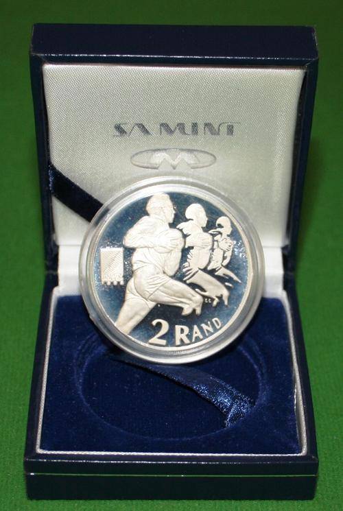 SA Decimal Silver R2 - 1995 - World Cup Rugby PROOF !!!! (incl. SAM box & COA)