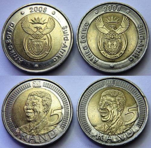 SA Decimal - 2008 R5 Mandela 90th Birthday - one AU & one EF (one bid 2 coins)