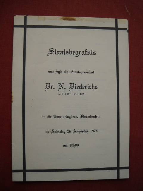 BEGRAFNISBRIEF VAN DR. N. DIEDERICHS  17.11.1903 - 21.8.1978