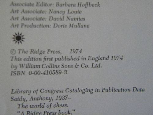 THE WORLD OF CHESS  by Anthony Saidy and Norman Lessing