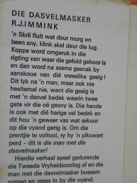 DIE DASVELMASKER  deur R. J. Immink  (JEUGVERHAAL)