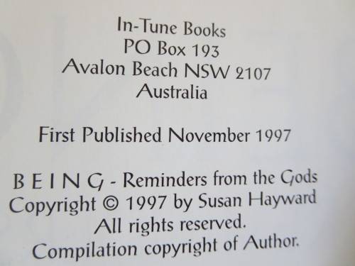 BEING - REMINDERS FROM THE GODS  by Susan Hayward