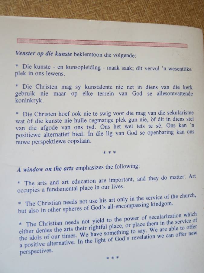VENSTER OP DIE KUNSTE - Christelike Perspektiewe/A WINDOW ON THE ARTS - Christian Perspectives