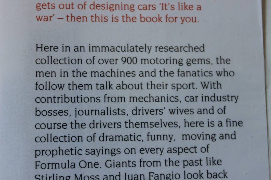 THE GRAND PRIX BOOK OF MOTOR RACING QUOTATIONS  by Eugene Weber