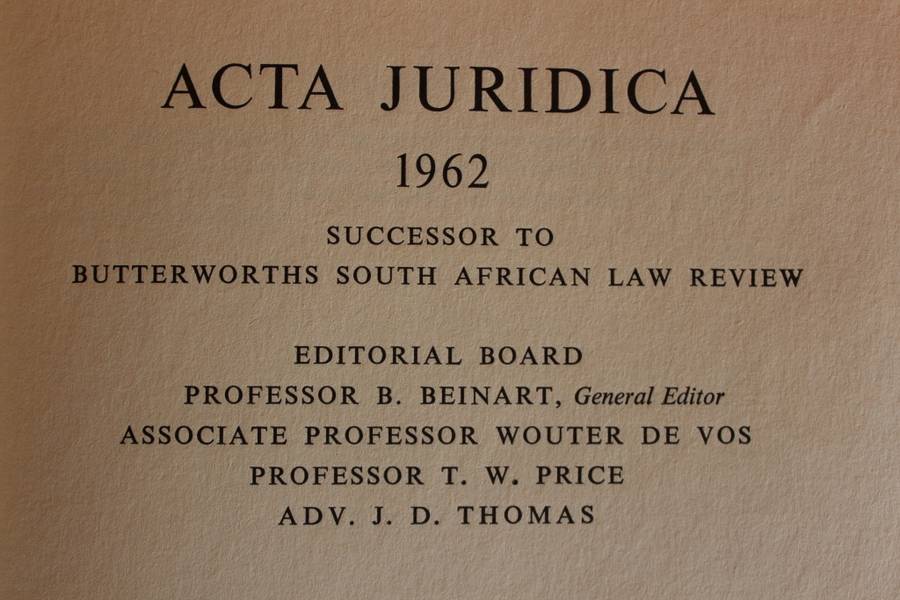 ACTA JURIDICA 1962 and 1963. (Law Journal of UCT Law Faculty)   (W)