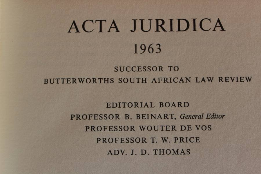 ACTA JURIDICA 1962 and 1963. (Law Journal of UCT Law Faculty)   (W)