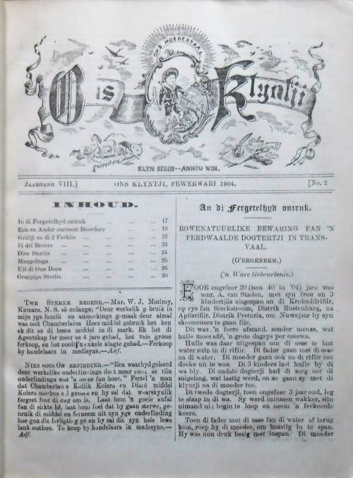 ONS KLYNTJI Enigste Tydskrif in Afrikaans Agste Jaargang 1904