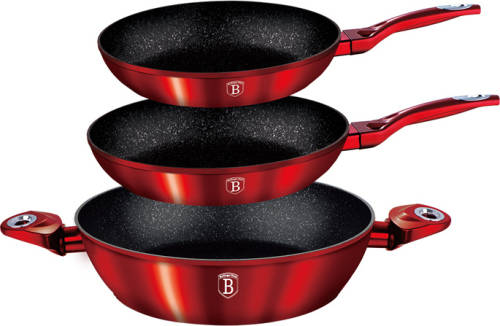 Berlinger Haus 3-Piece Marble Coating Metallic Line Cookware Set ( Burgundy )