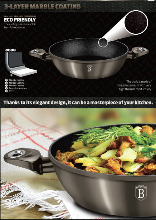 Berlinger Haus 9-Piece Matellic Line Marble Coated Turbo Induction Cookware Set - Carbon