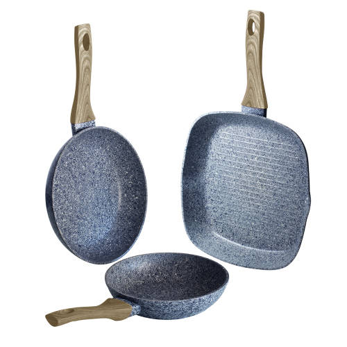 Berlinger Haus 3-Piece Marble Coating Forest Line Fry & Grill Pan Set ¿ Light Wood ¿ BH-1568