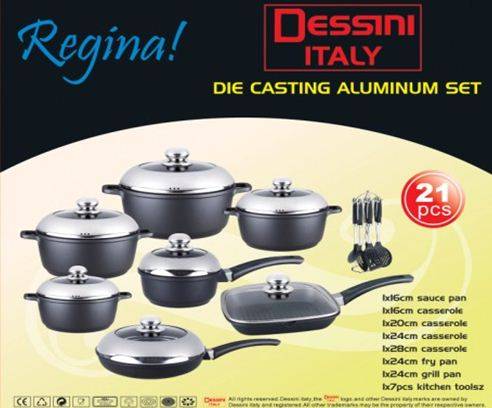 "Dessini "21 Piece Die Cast Aluminum Cookware Pot Set - NON STICK