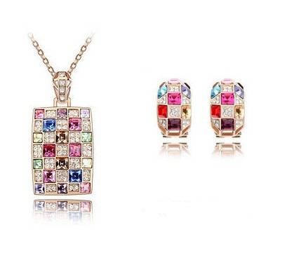 Hot Luxury Queen necklace jewelry set colorful pendant necklace, clip earrings made with SWAROSKI***