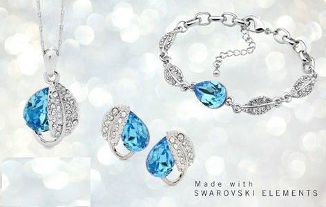 Sea Blue Austrian Crystal Love sickness Necklace Earring Bracelet Sets