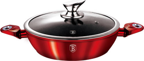 Berlinger Haus BH-1262 Marble coating induction Shallow Pot with Lid, 24CM Burgandy Metallic Line