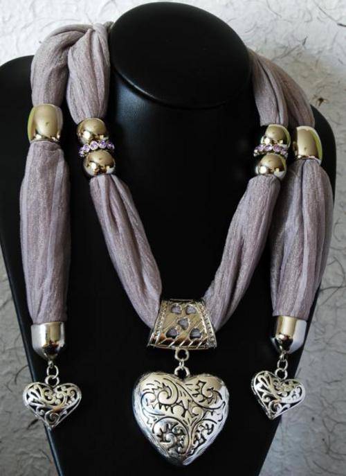 Summer sale!! Unique Mauve Scarve with Heart Pendants