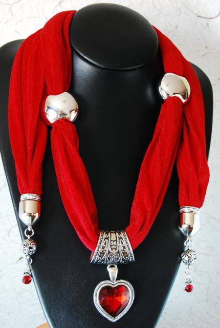 Summer sale!! Stunning Red Scarve with Red Heart Pendant