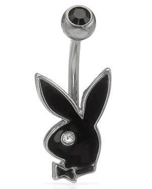 PlayBoy Belly Button Ring Genuine Crystal Black Enamel Stainless Steel
