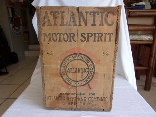 Vintage original Atlantic Motor Spirit 2/4 wooden shipping box