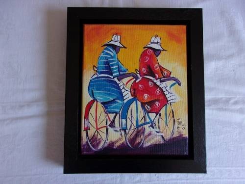 Lovely acrylic on canvas paining by Zenzo Siamenda - Cyclists