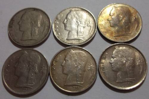 6 x Baudouin I Belgique 1 Franc coins - bid per coin to take all