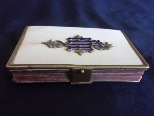 Victorian bone bound Book of Common Prayer with enameled brass monogram & trim