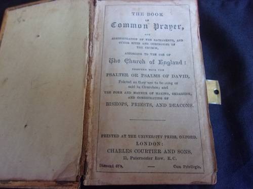 Victorian bone bound Book of Common Prayer with enameled brass monogram & trim