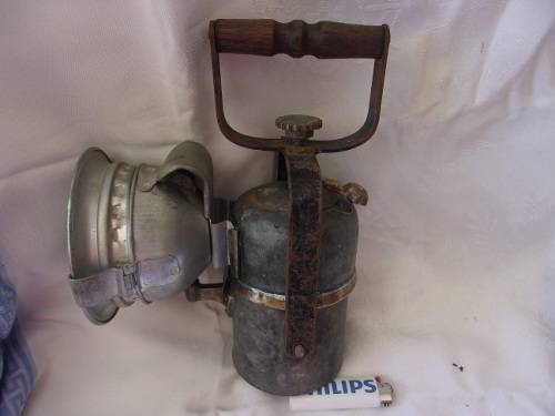 Vintage SA Railways branded carbide lamp with reflector
