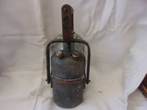 Vintage SA Railways branded carbide lamp with reflector