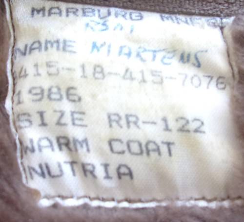 Vintage SADF nutria Warm Coat `Aapjas` with inner fleece - Large