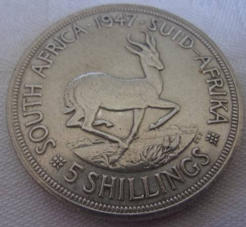 1947 South Africa silver 5 Shillings (Crown) coin