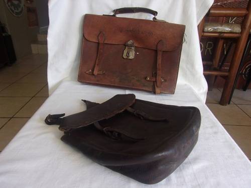 Vintage brown leather briefcase and leather saddle bag for 1 bid