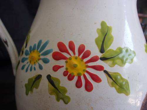 Vintage enamel jug and plughole strainer for 1 bid