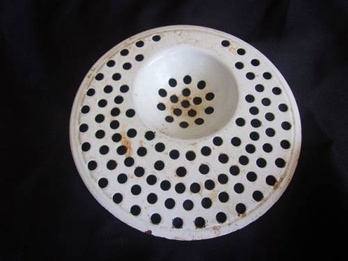 Vintage enamel jug and plughole strainer for 1 bid