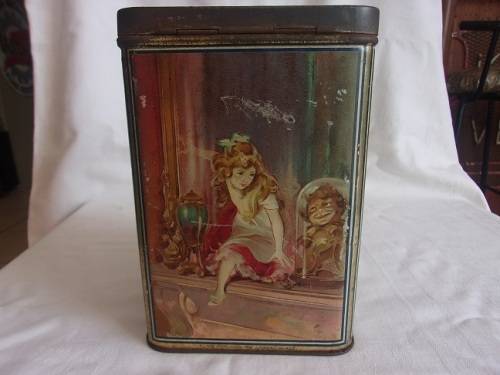 Antique Mazawattee Tea tin - depticting 4 different childrens rhymes and stories