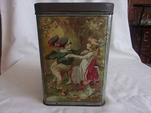 Antique Mazawattee Tea tin - depticting 4 different childrens rhymes and stories