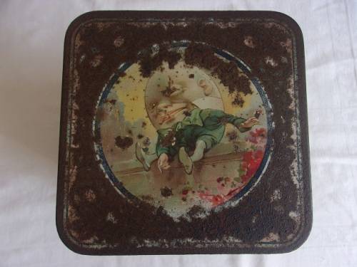 Antique Mazawattee Tea tin - depticting 4 different childrens rhymes and stories