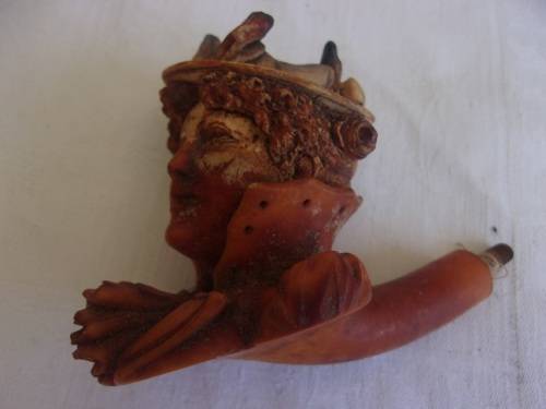 Victorian lady`s head Meerschaum pipe in case - no stem