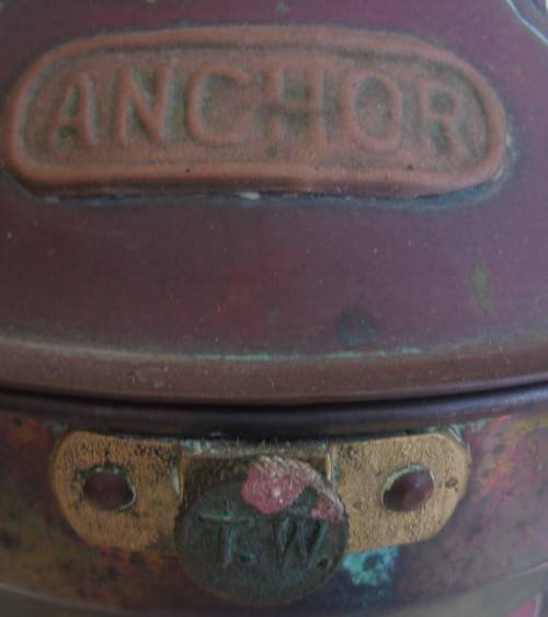 Vintage copper & brass Tung Woo ship anchor lantern with red glass
