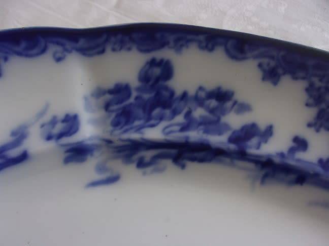 Large antique Grimwades `Nancy` pattern Flow Blue meat platter