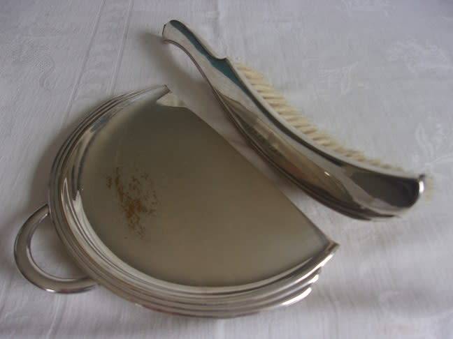 Vintage WMF silver plated crumb tray and brush set